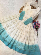 Teeya Creation Sky Blue and White Gradient Anarkali Gown with Gold Floral Motifs | Grocsy