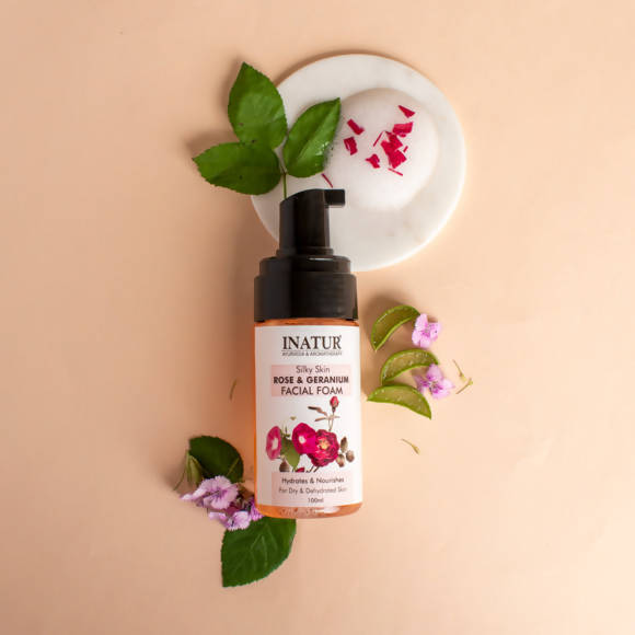 Inatur Silky Skin Rose & Geranium Facial Foam | Grocsy