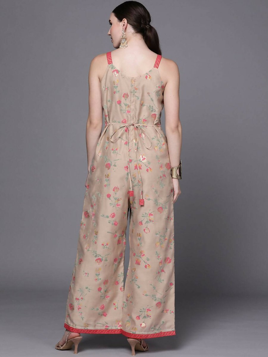 Ahalyaa Women Tan Printed Basic Jumpsuit | Grocsy