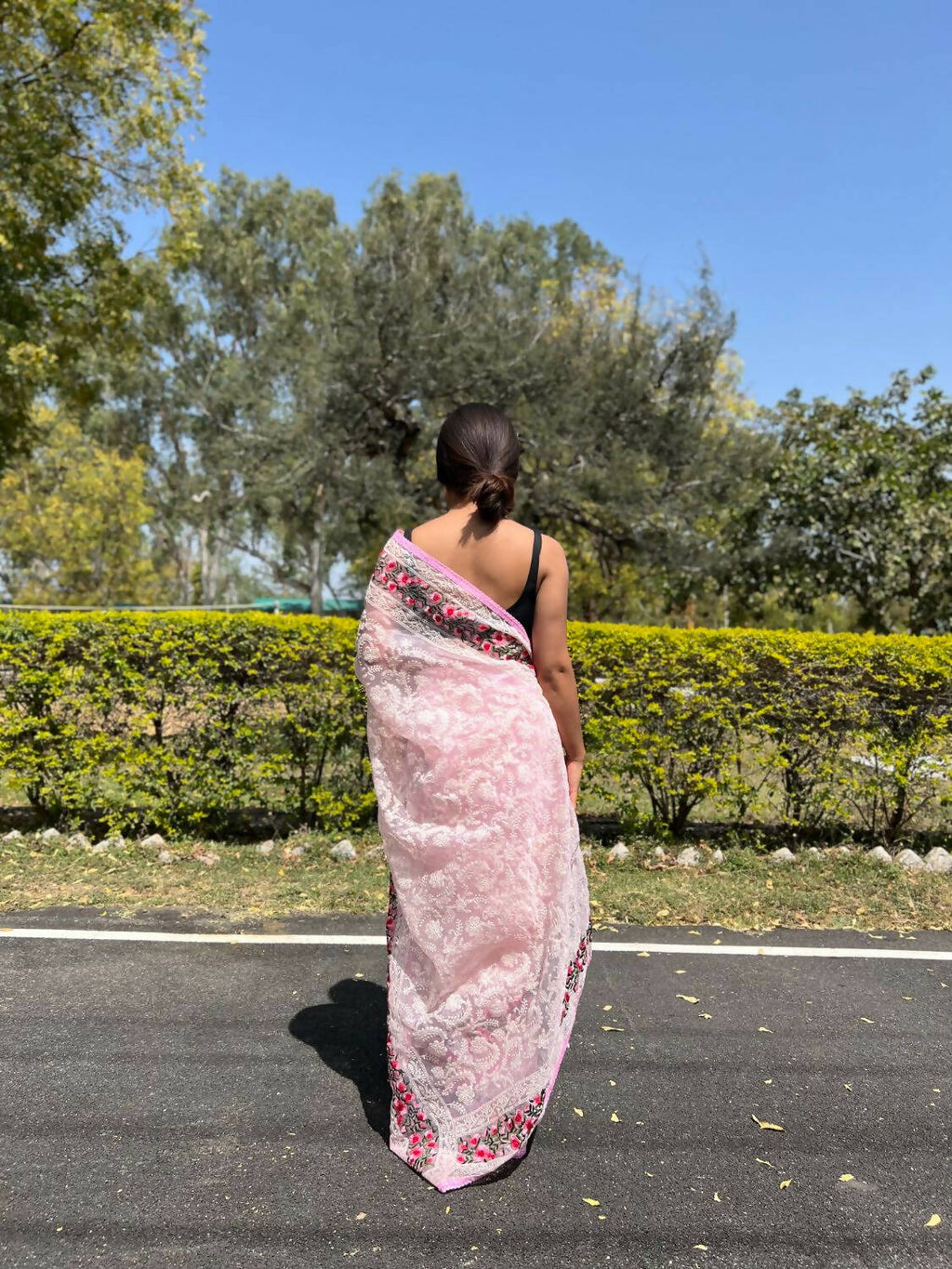 Vamsee Pink Organza Saree | Grocsy