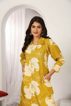 Jyoti Fashion Women's Mustard Rayon Floral Print with Side Pocket Kurtis & Sets | Grocsy