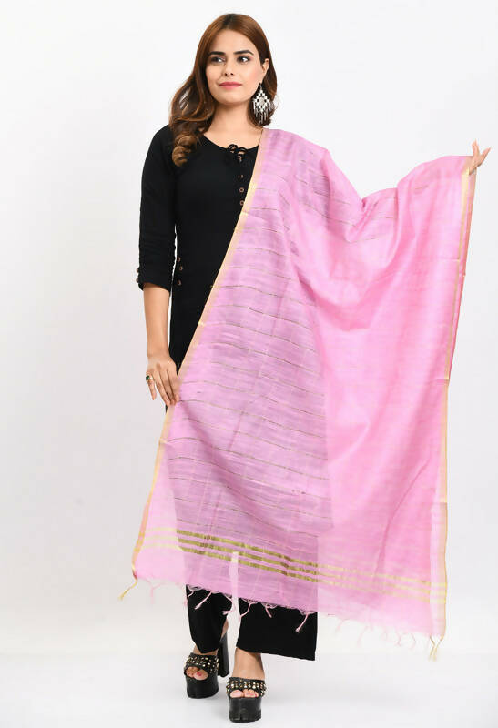 Mominos Fashion Moeza Women's Cotton Zari Box Baby Pink Dupatta | Grocsy