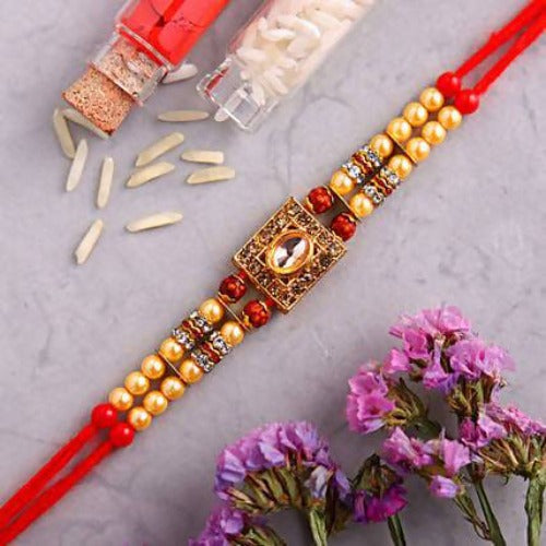 Special Kundan Rakhi and Kaju Rolls Box Combo | Grocsy