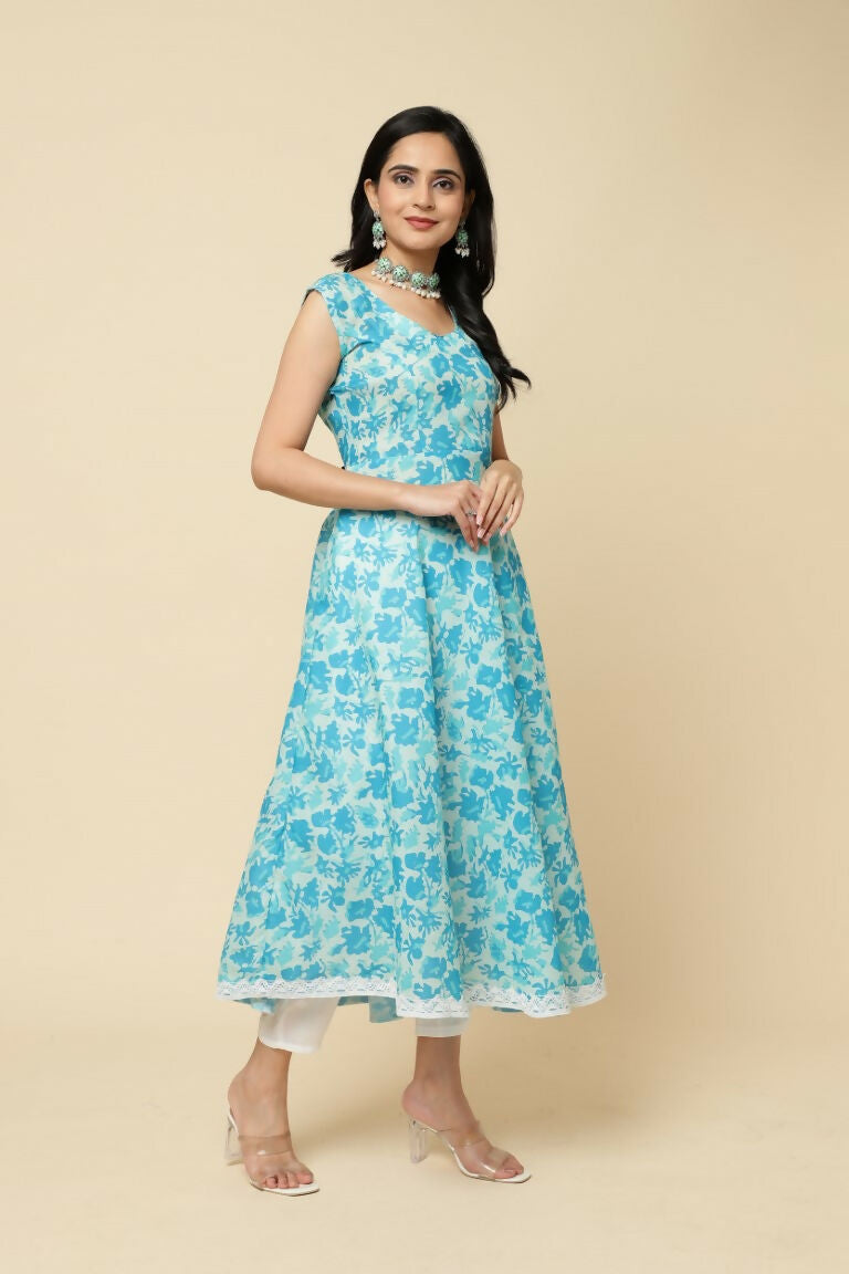 Designer Stylish Skyblue Cotton Blend Stitched Suit With Dupatta - Tanisha | Grocsy
