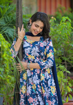 Designer Stylish Blue Ab Cotton Suit With Dupatta - Anbazaar | Grocsy