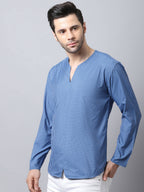 Even Apparels Blue Checked Men's Kurta With Band Collar | Grocsy