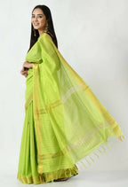 Mominos Fashion Moeza Parrot Green Bhagalpuri Handloom Silk Raj Shree Saree with unstitched Blouse piece | Grocsy
