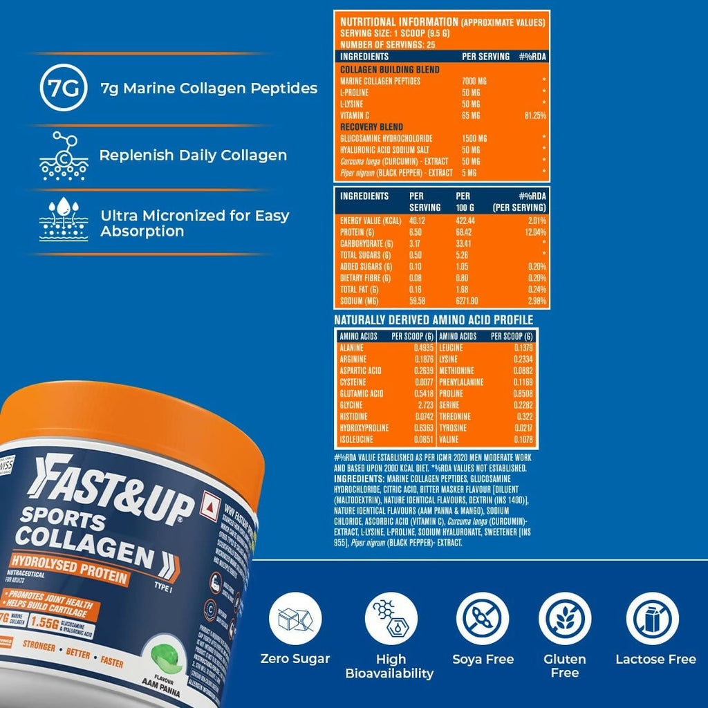 Fast&Up Sports Collagen Protein 7g Type 1 Marine Collagen Peptides | Grocsy
