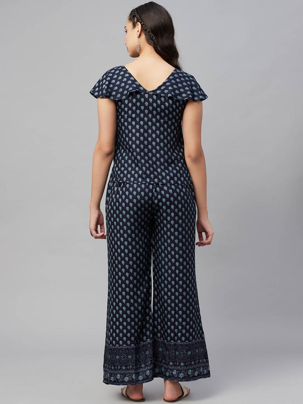 Myshka Women Blue Printed Top Palazzo Set | Grocsy