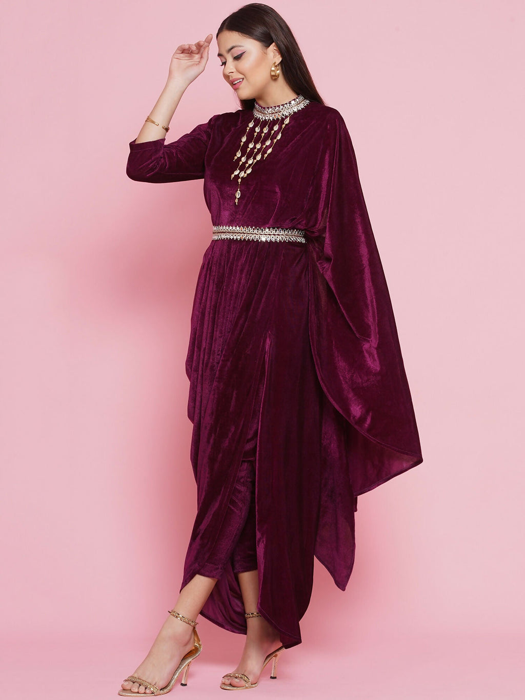 Joban Fashion Wine Drape Kurta and Pant | Grocsy