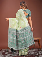 Shree Shyam Fashion Anaya Light Green Linen Cotton Saree | Grocsy