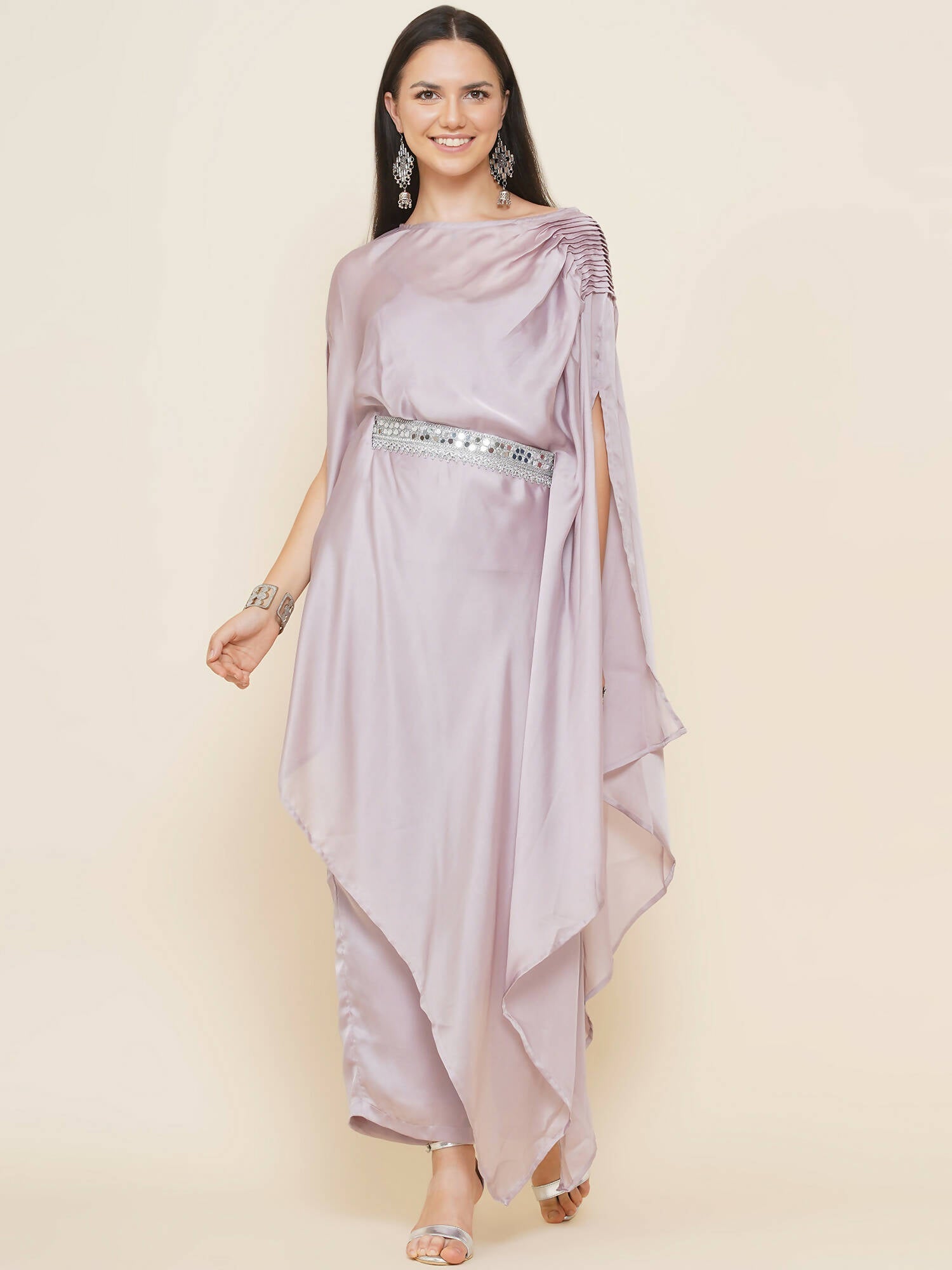 Women Republic Lavender Georgette Assymetical Kurta With Palazzo | Grocsy