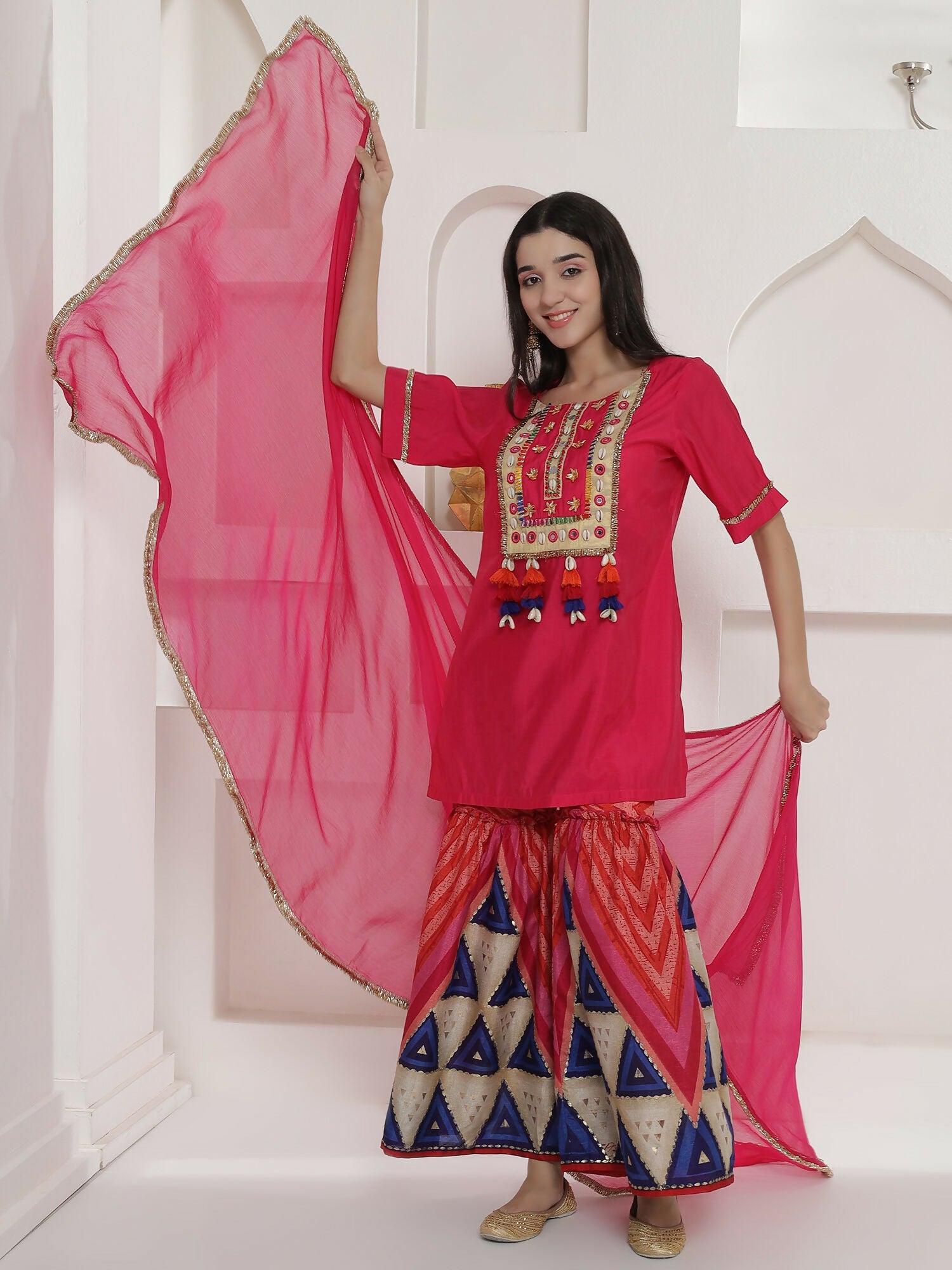 Joban Fashion Pink Kuslin Sharara Suit Set | Grocsy