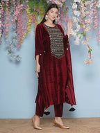 Joban Fashion Maroon Velvet Hand Embellished Kaftaan Set | Grocsy