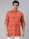 Janasya Men Orange & White Striped Kurta | Grocsy