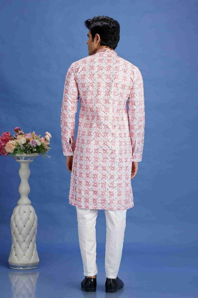 Raivat Ethnic Cotton Embroidery Kurta Pajama In Pink Colour | Grocsy