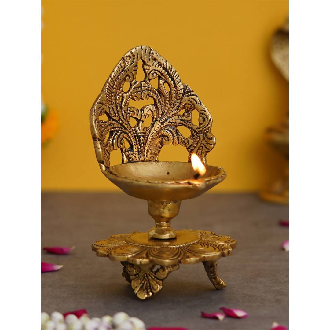 eCraftIndia Golden Decorative Handcrafted Brass Diya Stand | Grocsy