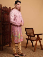 Pink Cotton Printed Chikankari Embroidery Work Kurta - Mahotsav | Grocsy