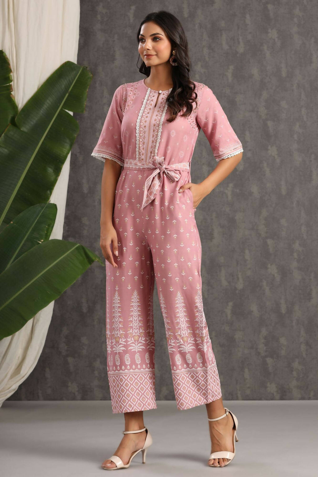 Juniper Women Onionpink Rayon Printed Straight Jumpsuit | Grocsy