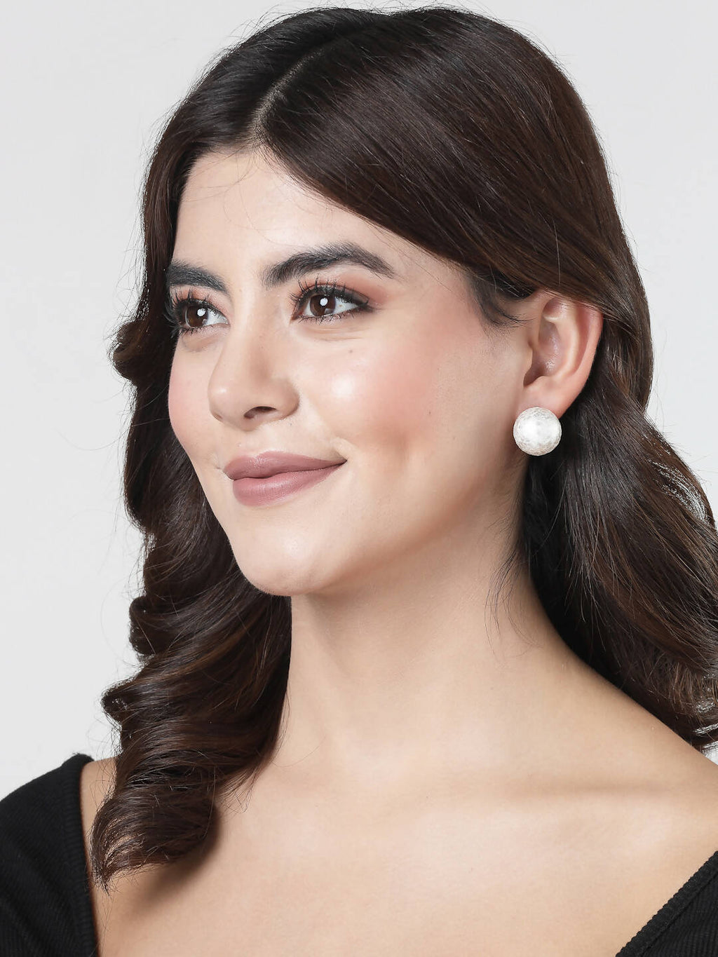 NVR Women's White Color Moon Stud Earrings | Grocsy
