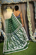 Exclusive Collection Beautiful Dark Green Jaal Jamdani Saree | Grocsy