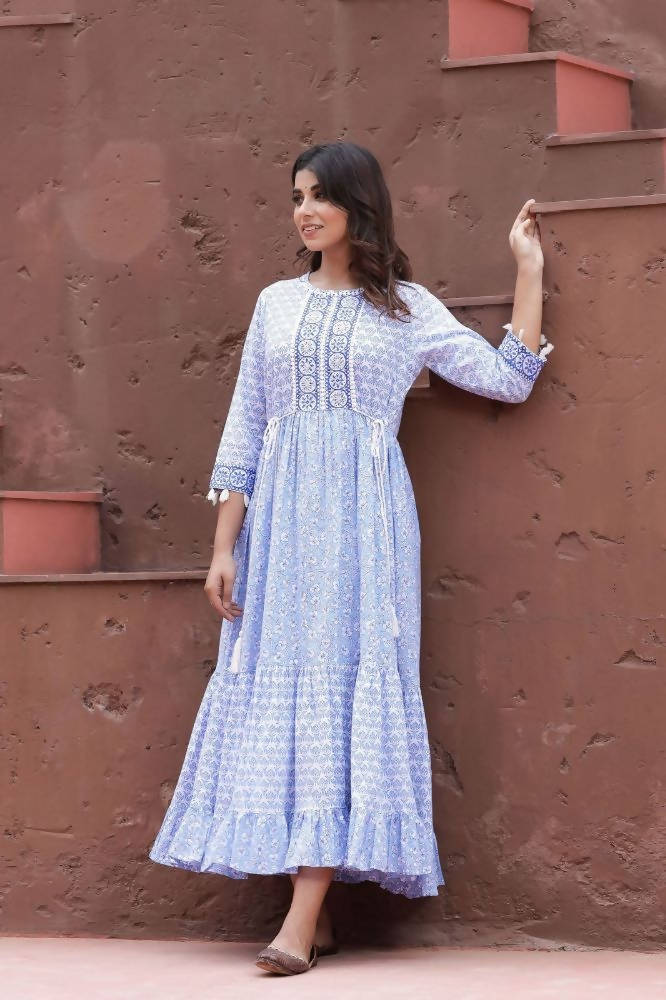 Yufta Blue Printed Dress | Grocsy