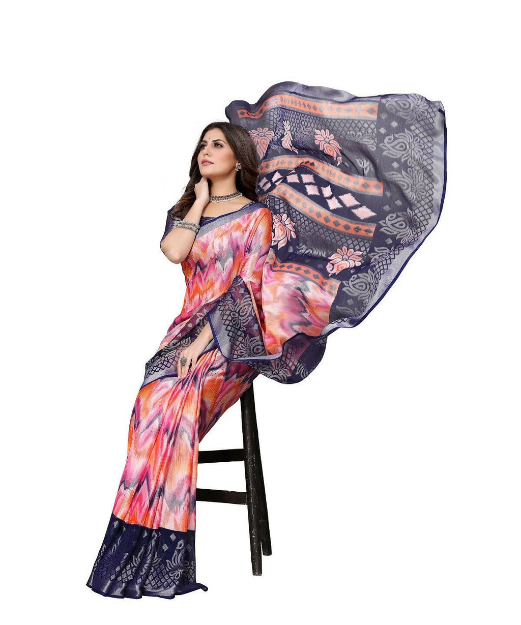 Vamika Navy Blue Chiffon Brasso Bollywood Style Woven Saree (KARUNA NAVY) | Grocsy