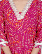 Miravan Women's Pink Cotton Bandhani Ethnic Anarkali Kurta | Grocsy