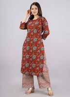 Vamika Printed Cotton Red Party Wear/Casual Wear Kurta Set/Suit | Grocsy