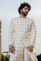 Irenic White Sherwani Set by Hilo Design | Grocsy