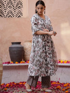 Sangria Off White Floral Printed Pure Cotton Kurta & Trouser With Dupatta | Grocsy
