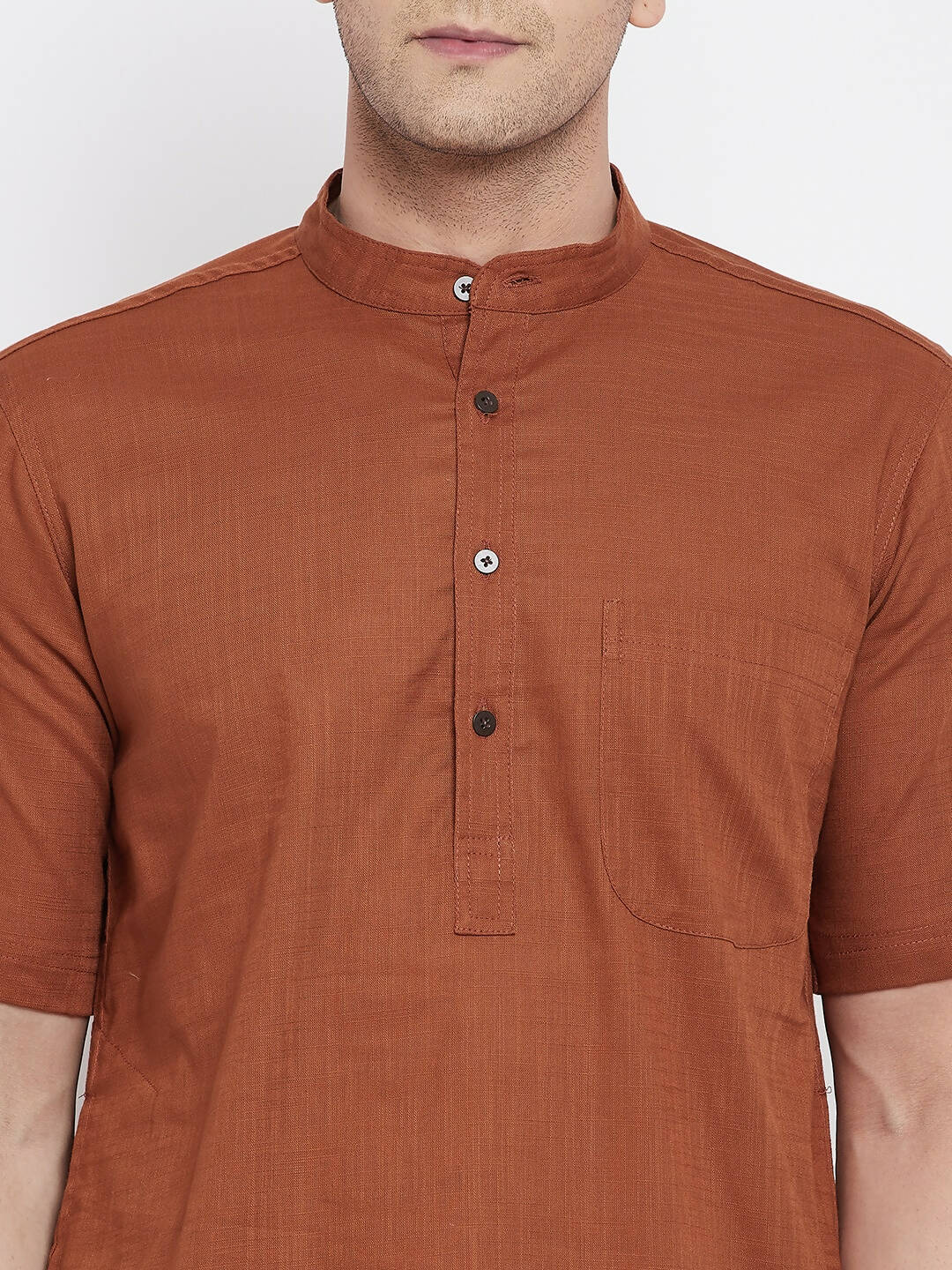 Even Apparels Brown Pure Cotton Men's H/S Kurta With Band Collar | Grocsy