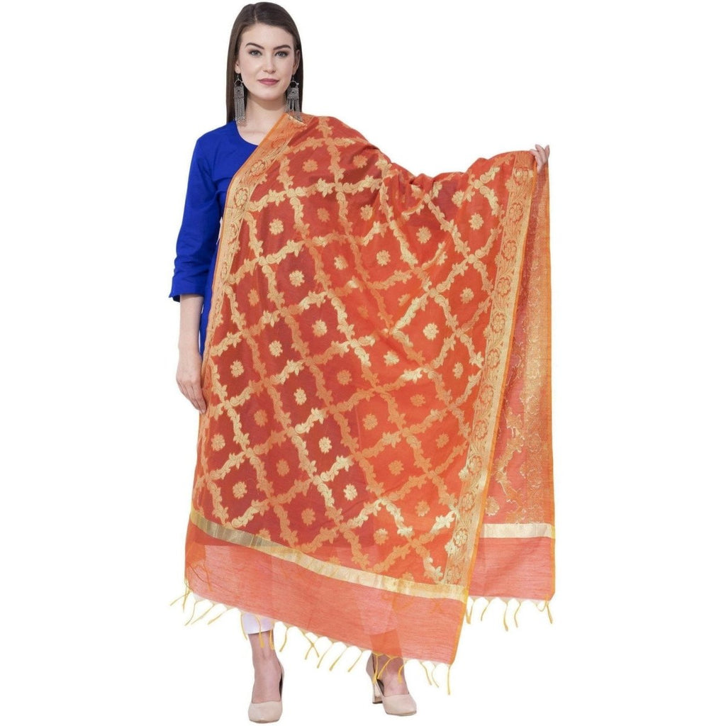A R Silk Orange Color VNS Pastle Chanderi Cotton Dupattas | Grocsy