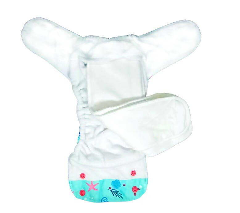 Kindermum Nano Pro Aio Cloth Diaper (With 2 Organic Inserts And Power Booster)-Seashore For Kids | Grocsy