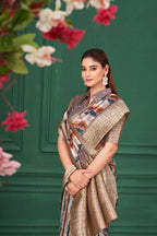 Lilac Purple Tussar Silk Jacquard Abstract Digital Print Saree with Unstitched Blouse - Mohira | Grocsy