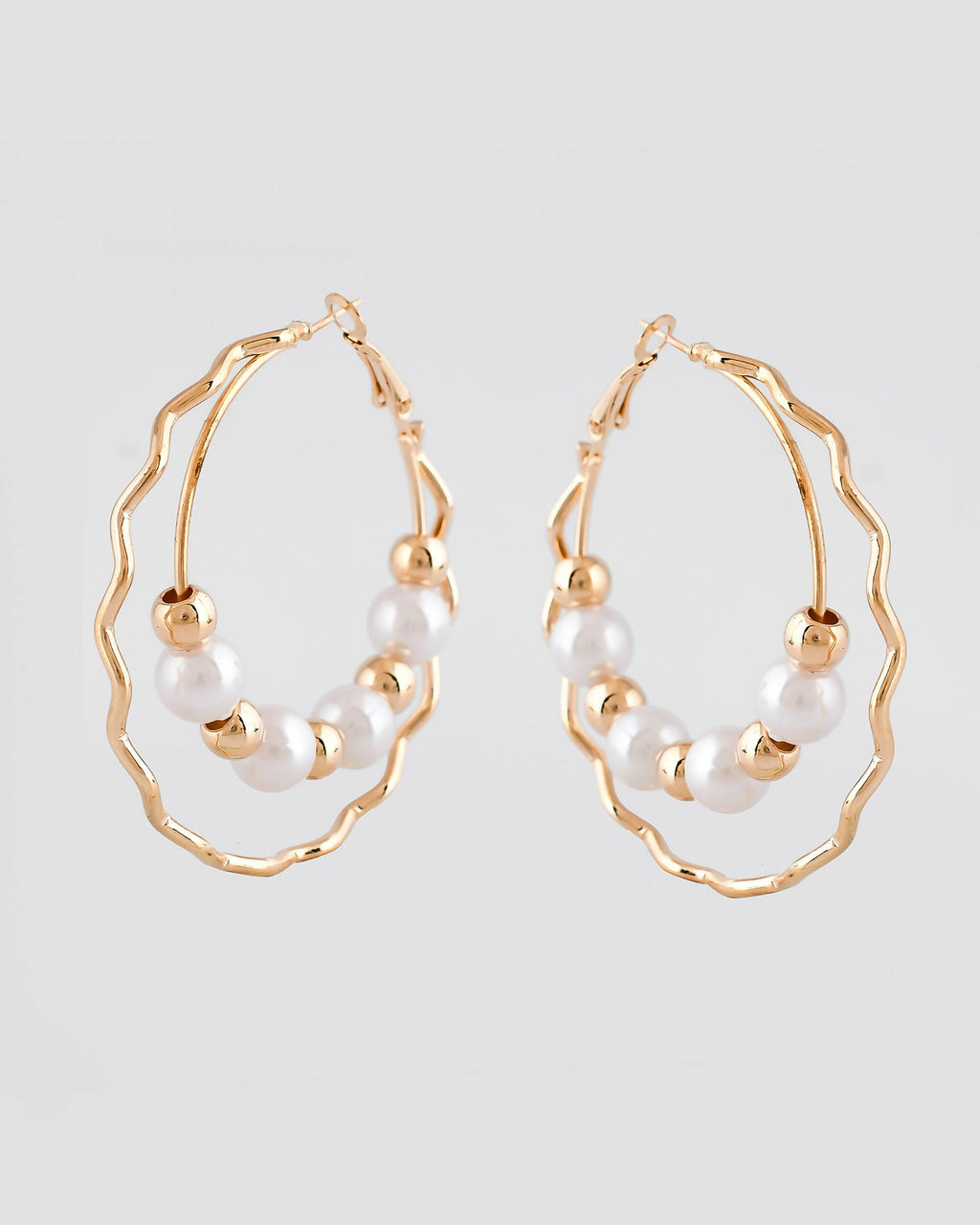 VOJ Women Gold-Polished Pearl Stainless Steel Hoop Earrings | Grocsy