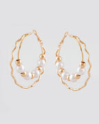 VOJ Women Gold-Polished Pearl Stainless Steel Hoop Earrings | Grocsy