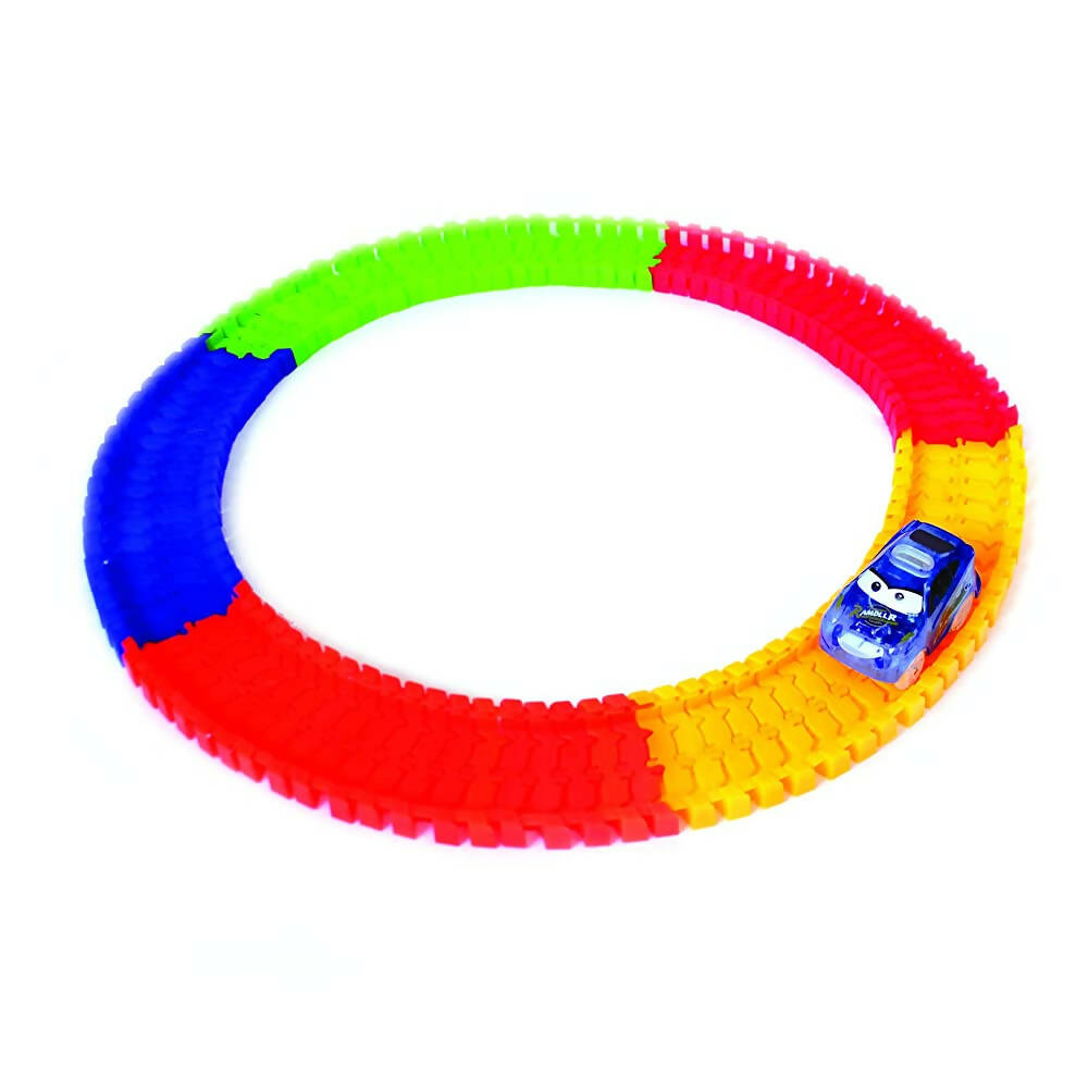Kipa 2 Magic Race car with 238 Bend Flex and Glow Tracks, Plastic Magic 14 Feet Long Flexible Tracks Car Play Set for Kids (Multi Color) | Grocsy
