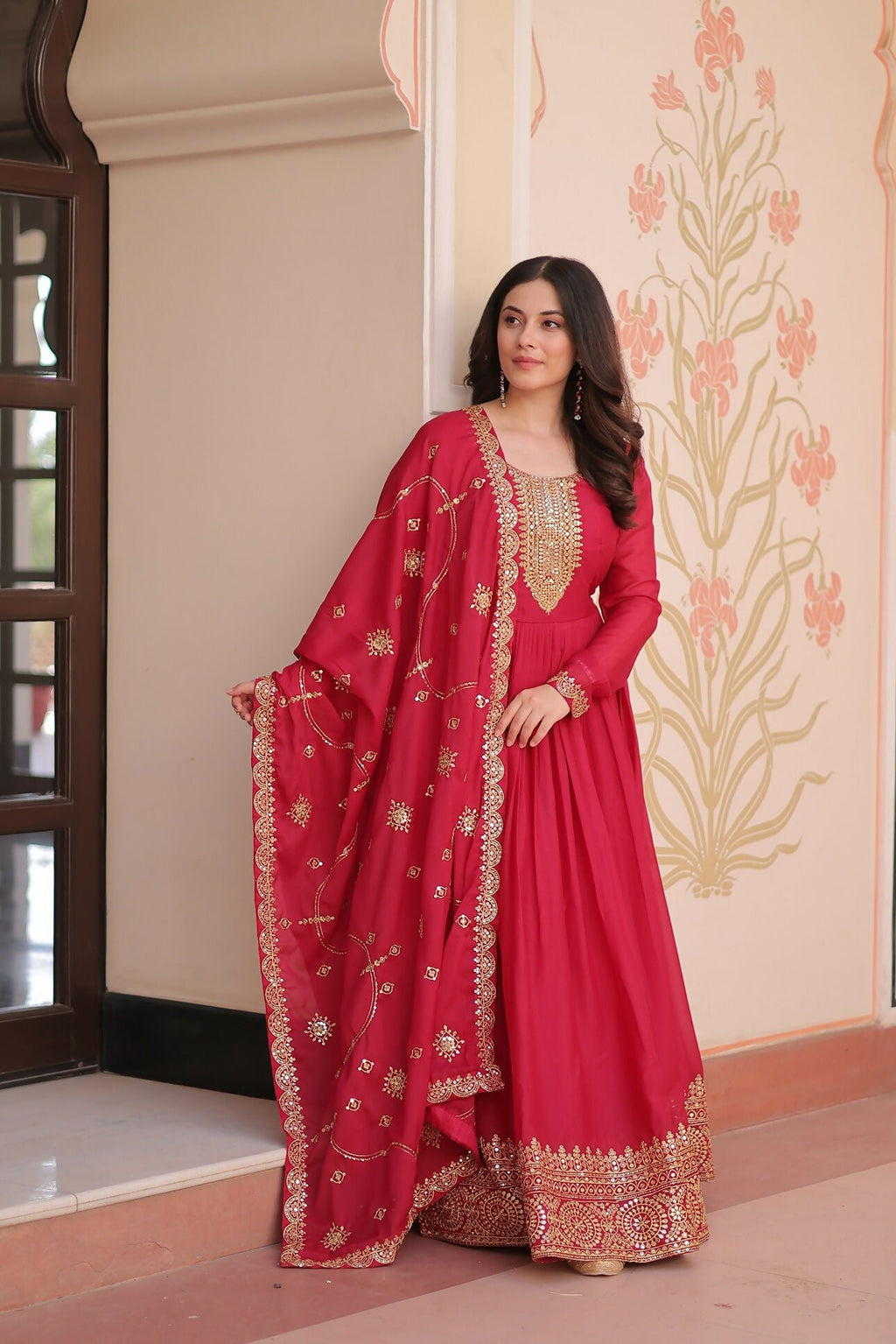 Joban Fashion Pink Georgette Sequence Embroidery Work Kurta Set | Grocsy