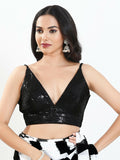 Joban Fashion Black Sequin Padded Blouse With V Neck Sleeveless | Grocsy
