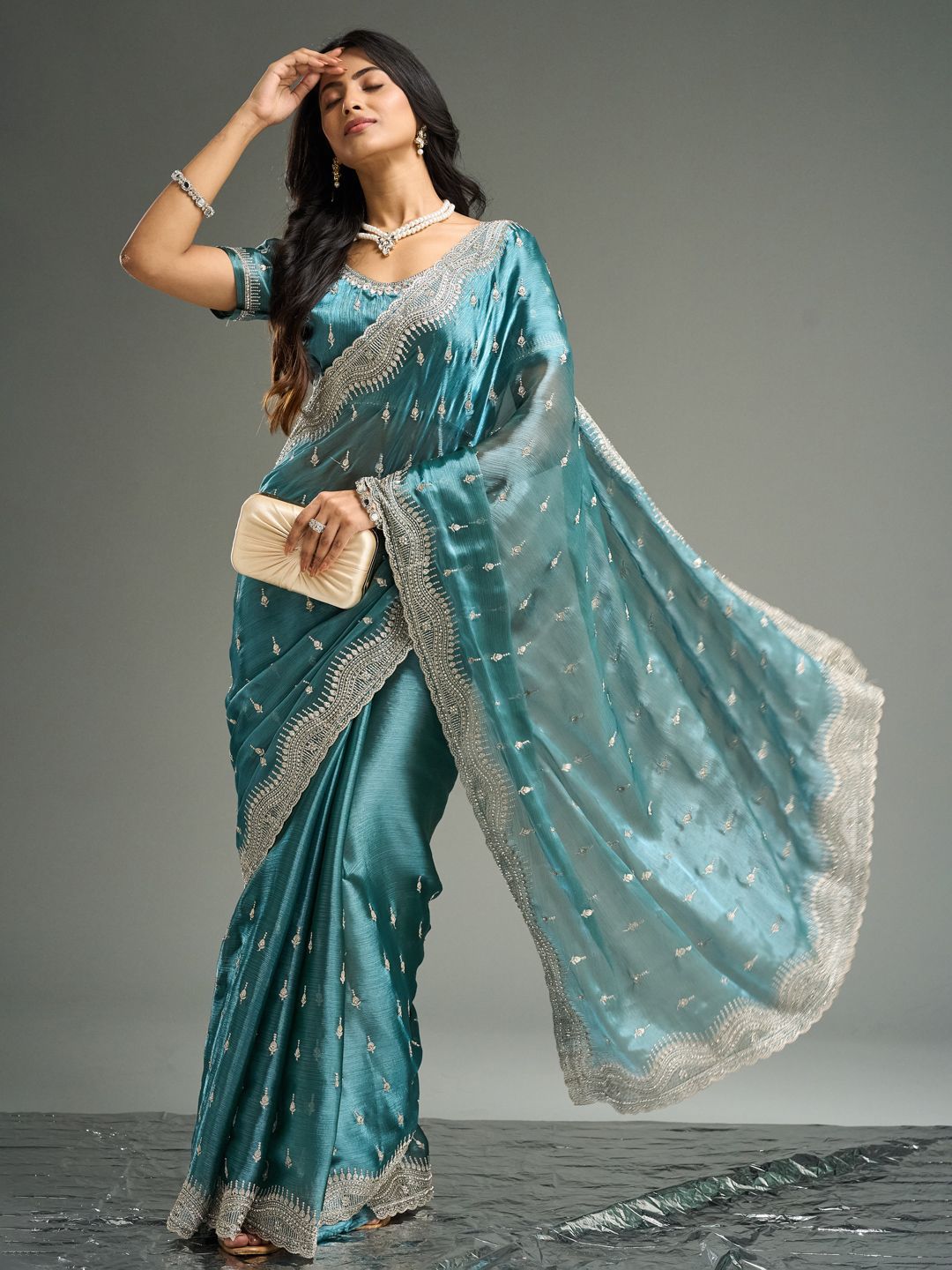 kasee Floral Embroidered Silk Blend Saree | Grocsy