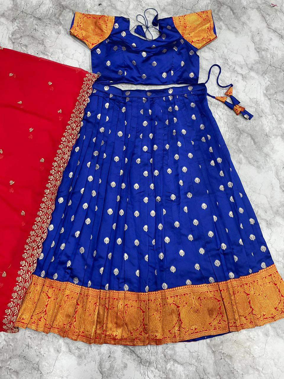 Teeya Creation New Trendy Stylist South Style Lehenga Choli Set - Blue | Grocsy
