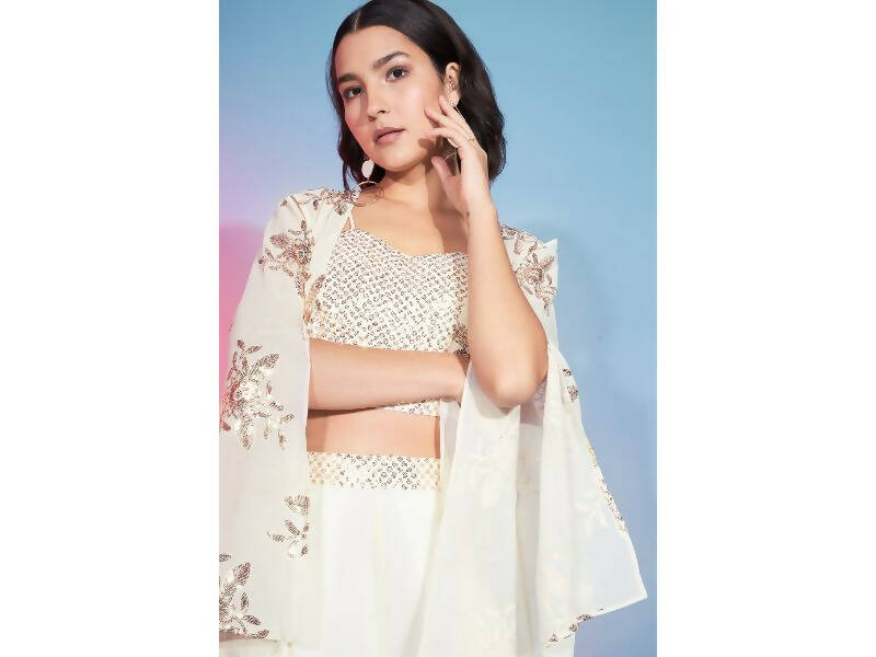 Off White Georgette Sequence With Thread Designer Co-Ord Set - Flory | Grocsy