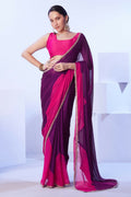 Purple Satin Moss Solid Designer & Lace Work Saree - Samaa | Grocsy