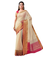 Mimosa Women's Beige Kanchipuram Linen Saree | Grocsy