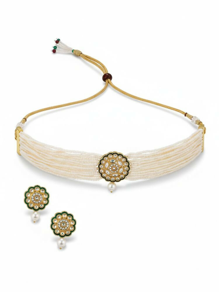 NVR Women Gold Plated White Kundan Jewellery Set | Grocsy
