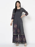 Aniyah Rayon Dark Grey Color Block Print Straight Kurta Palazzo Set (AN-202K) | Grocsy