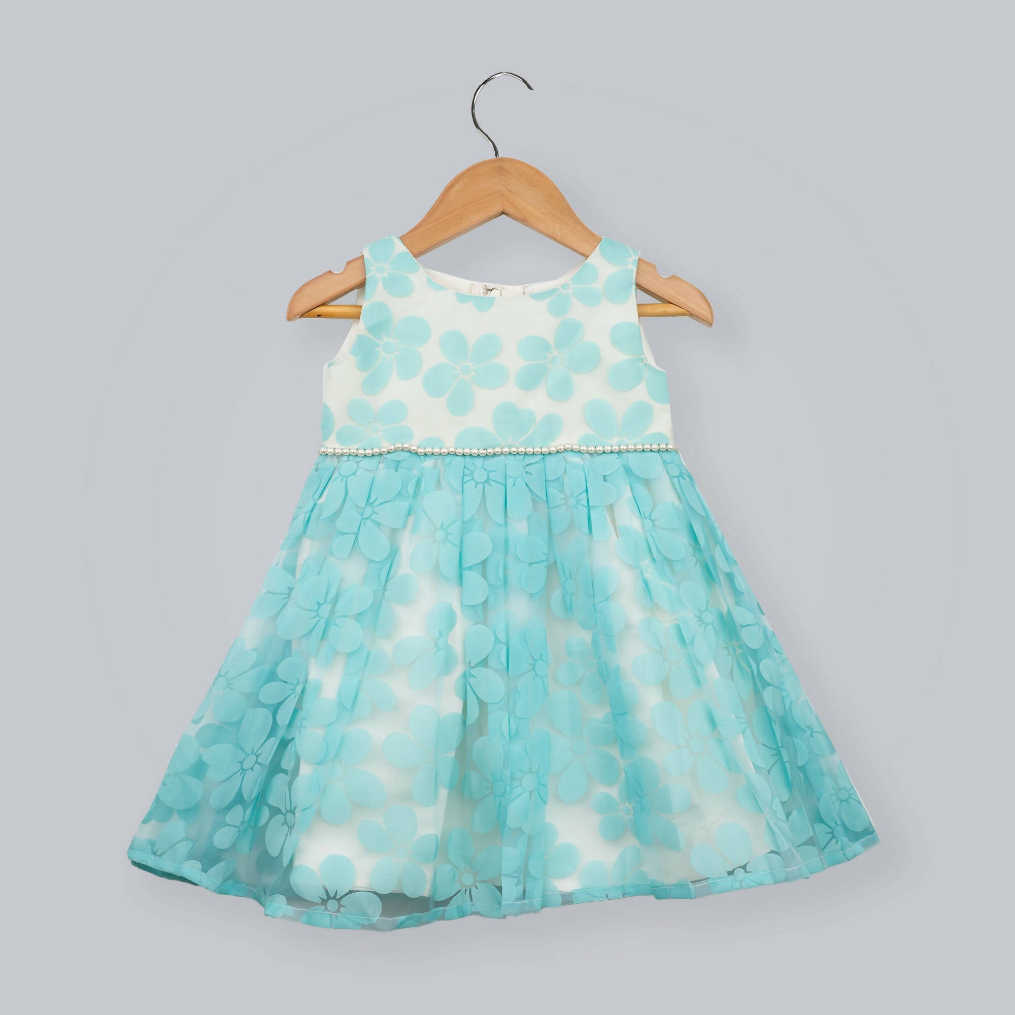 Pink Cow Fashions White & Blue Dress With Pearls Attach & Bow | Grocsy