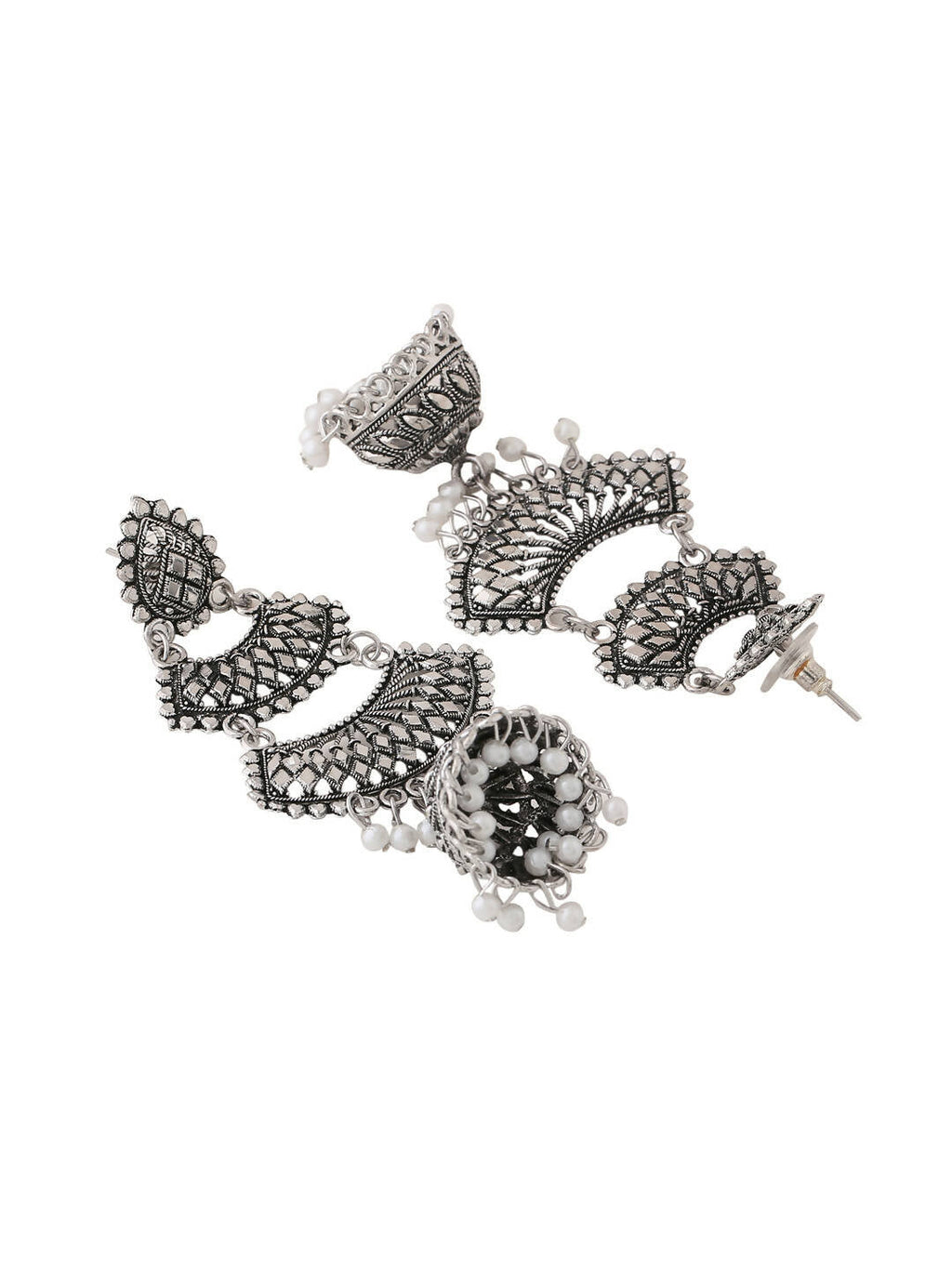 NVR Women Silver Toned Contemporary Jhumka Earrings | Grocsy