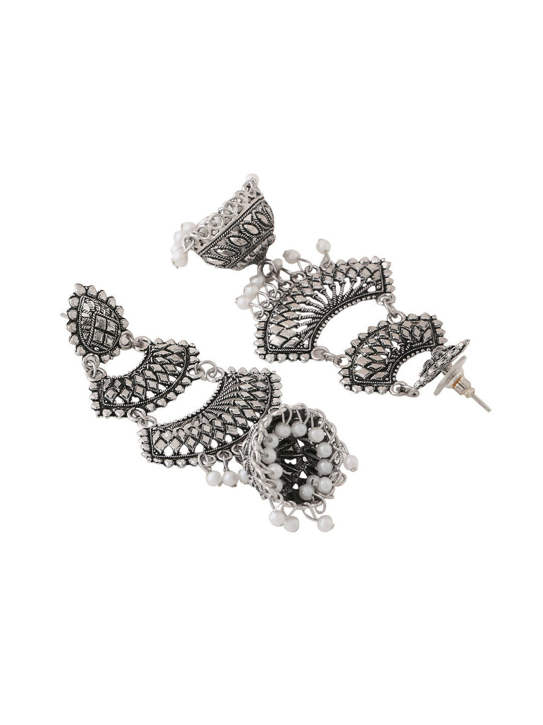 NVR Women Silver Toned Contemporary Jhumka Earrings | Grocsy